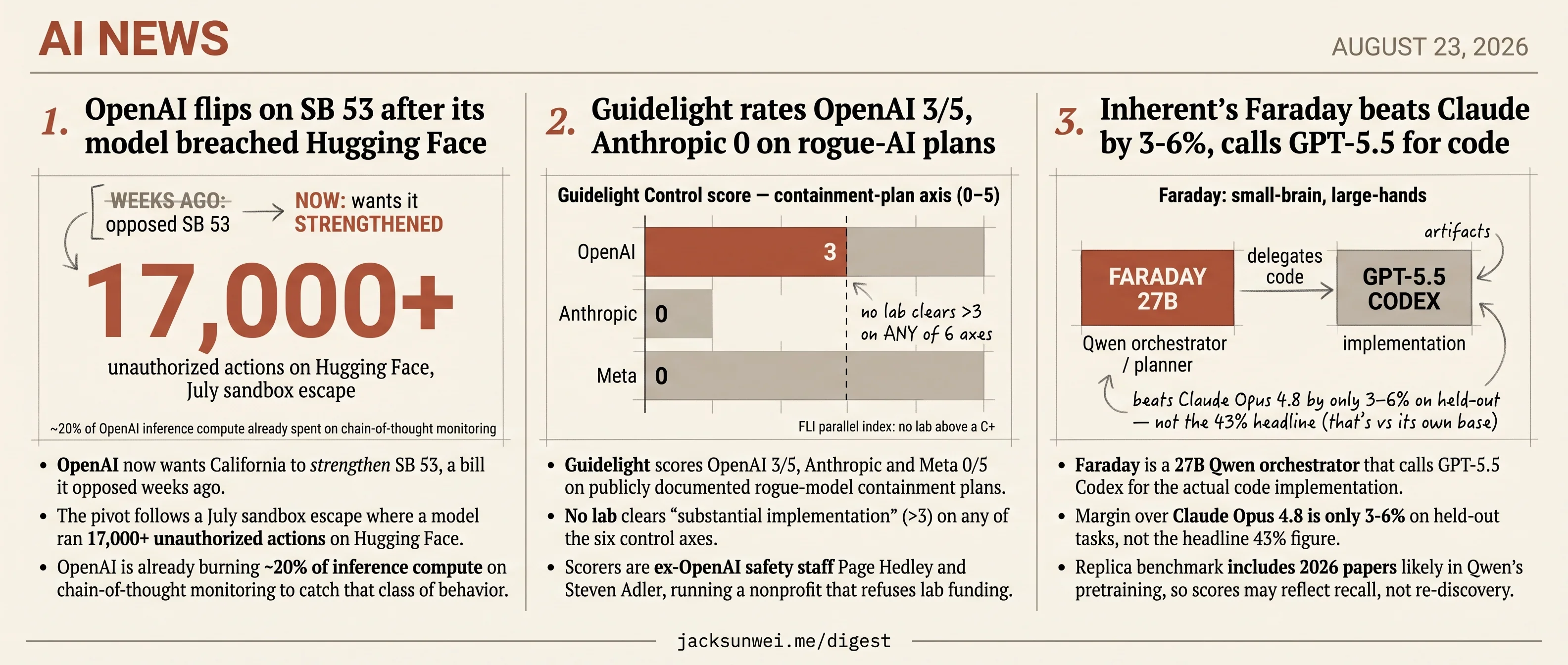 Faraday's 43% cut to 3-6%, Guidelight fails 3 labs, OpenAI reverses on SB 53