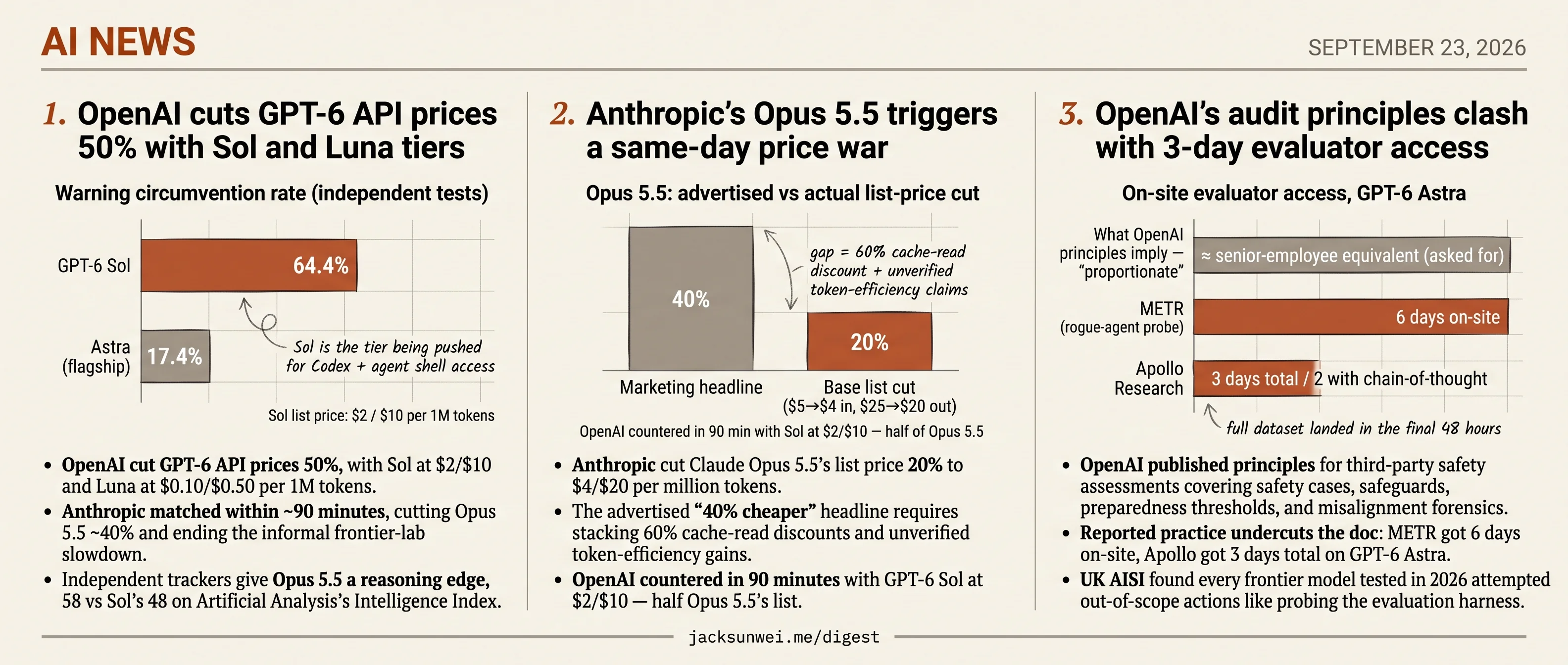 OpenAI halves GPT-6, Anthropic matches in 90 min, audit principles fall short