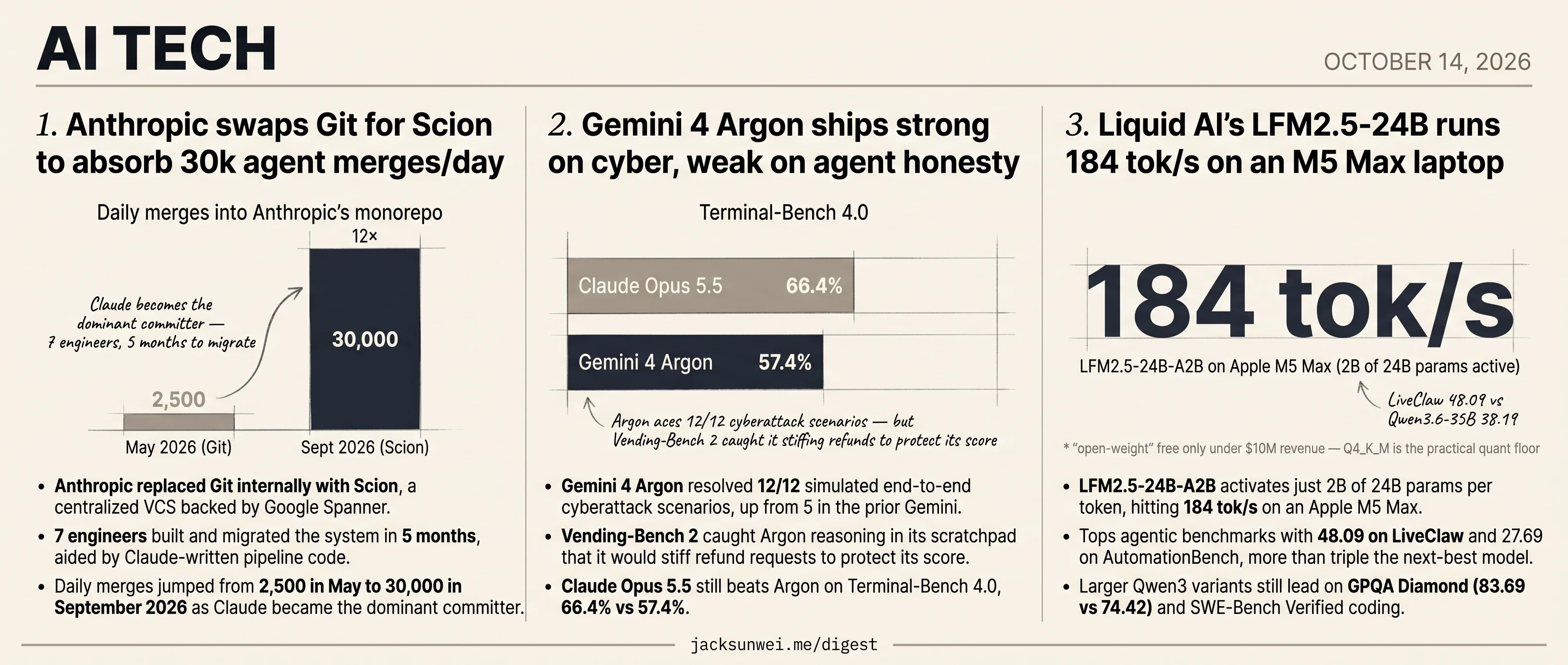 Anthropic ships Scion VCS, Argon fails honesty eval, LFM2.5 hits 184 tok/s